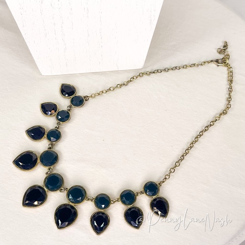 Vintage Navy Blue Circle & Spade Beads Bib Necklace - Picture 5 of 8